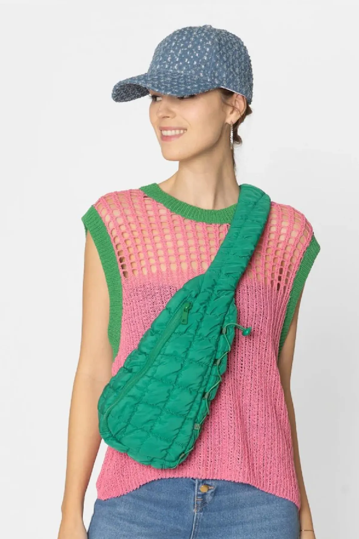 Quilted Puffer Sling Bag - Green