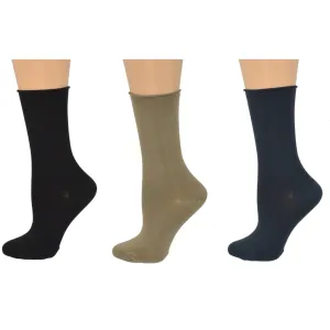 Rayon from Bamboo Roll Top Mid-Calf Crew Socks 3 Pair Pack