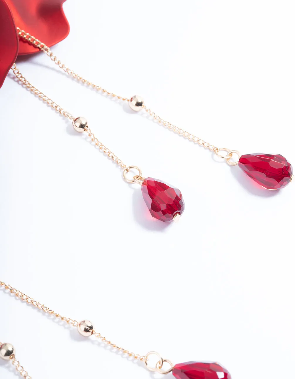 Red Teardrop Stone Petal Drop Earrings