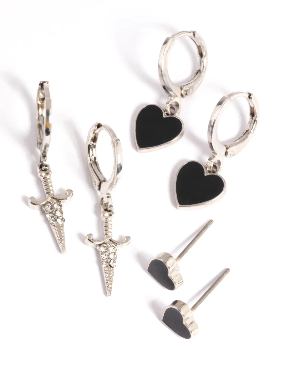 Rhodium Heart Flame Earring Stack Pack