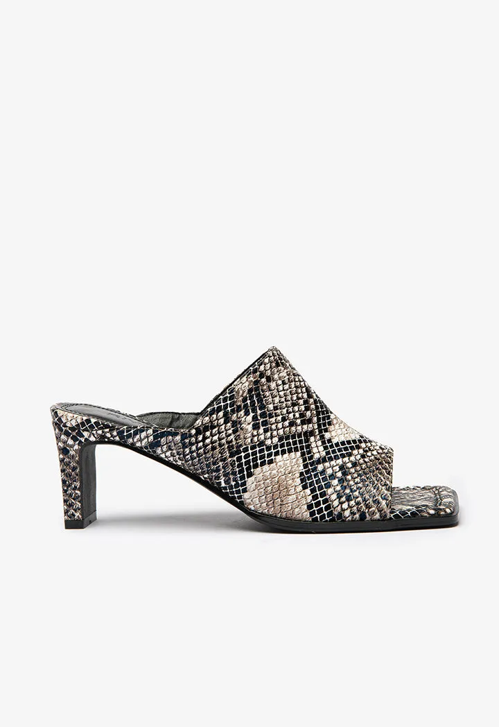 Snake Print Block Heel Sandals