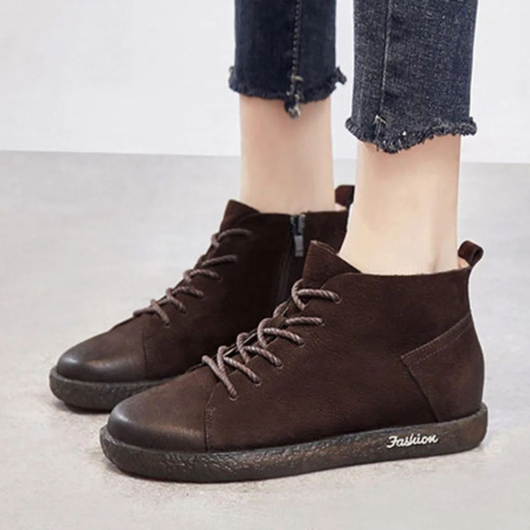 Soft Comfortable Leather Lace-Up Boots