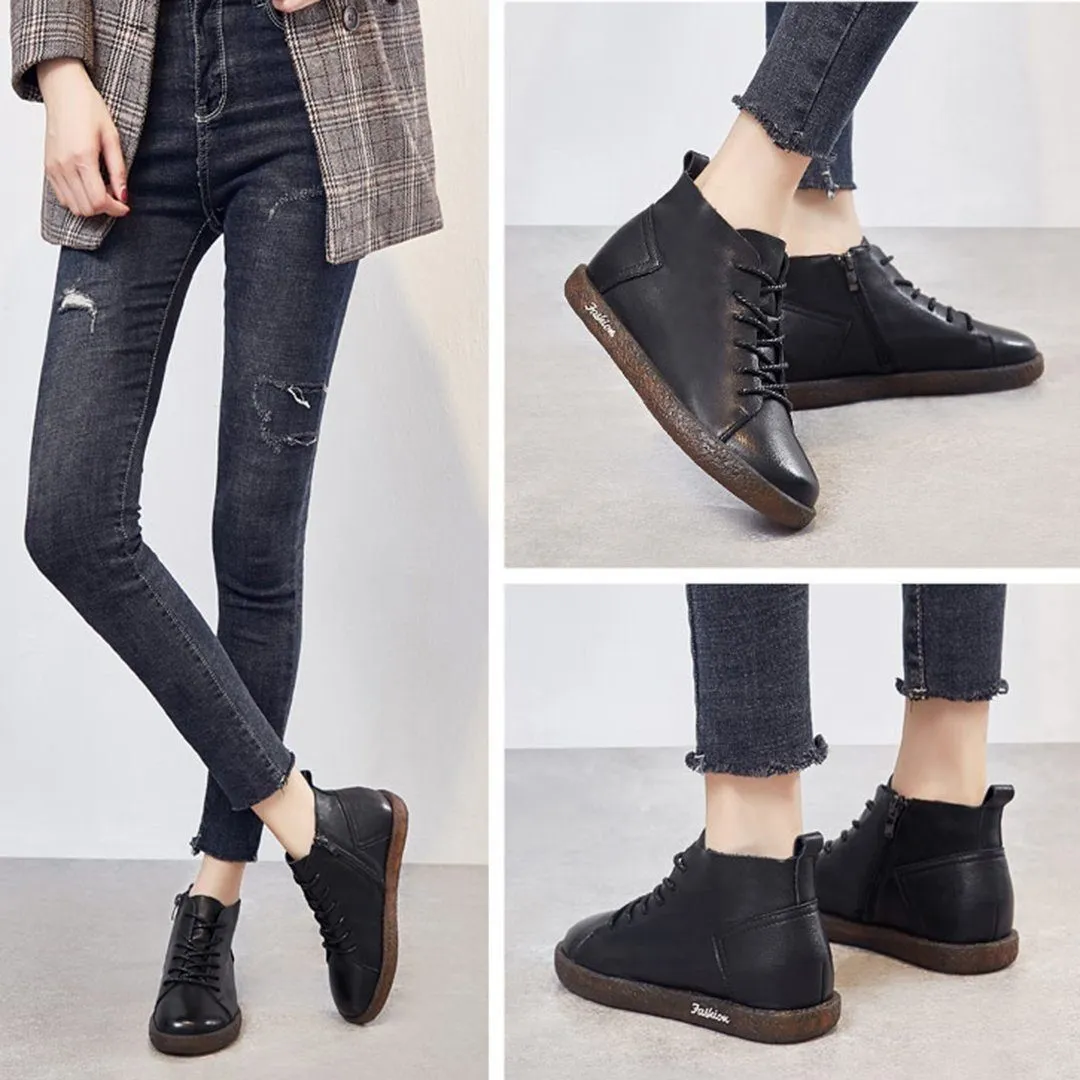 Soft Comfortable Leather Lace-Up Boots