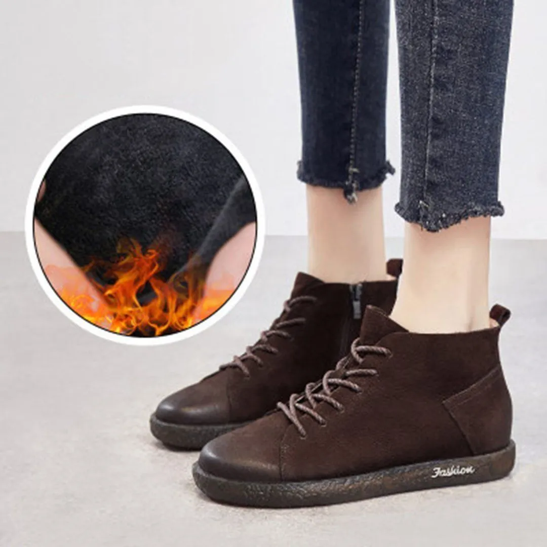 Soft Comfortable Leather Lace-Up Boots