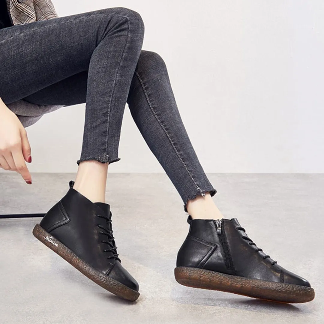 Soft Comfortable Leather Lace-Up Boots