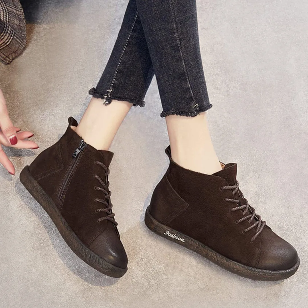 Soft Comfortable Leather Lace-Up Boots