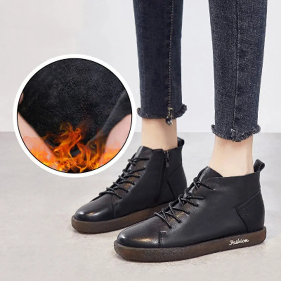 Soft Comfortable Leather Lace-Up Boots