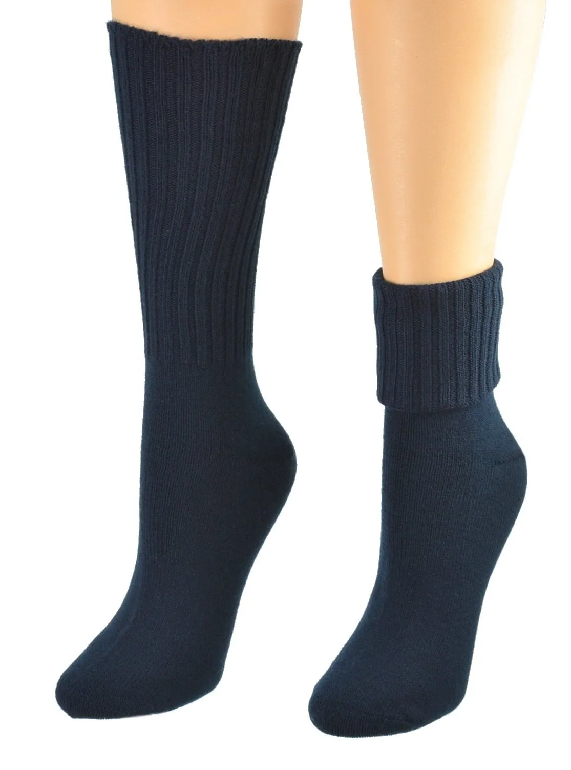 Solid Color Ribbed Crew Turn cuff Soft Acrylic Socks 3 Pair Pack Socks