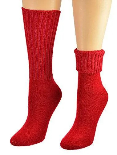 Solid Color Ribbed Crew Turn cuff Soft Acrylic Socks 3 Pair Pack Socks