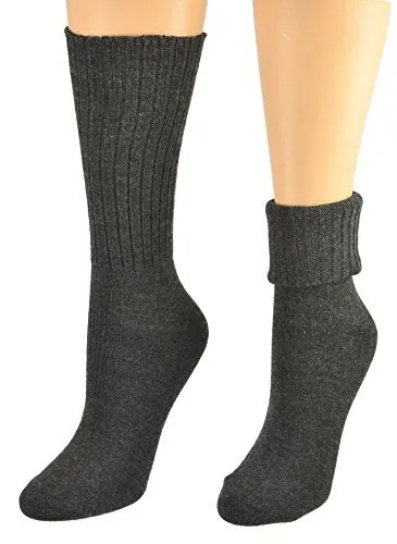 Solid Color Ribbed Crew Turn cuff Soft Acrylic Socks 3 Pair Pack Socks