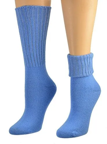 Solid Color Ribbed Crew Turn cuff Soft Acrylic Socks 3 Pair Pack Socks