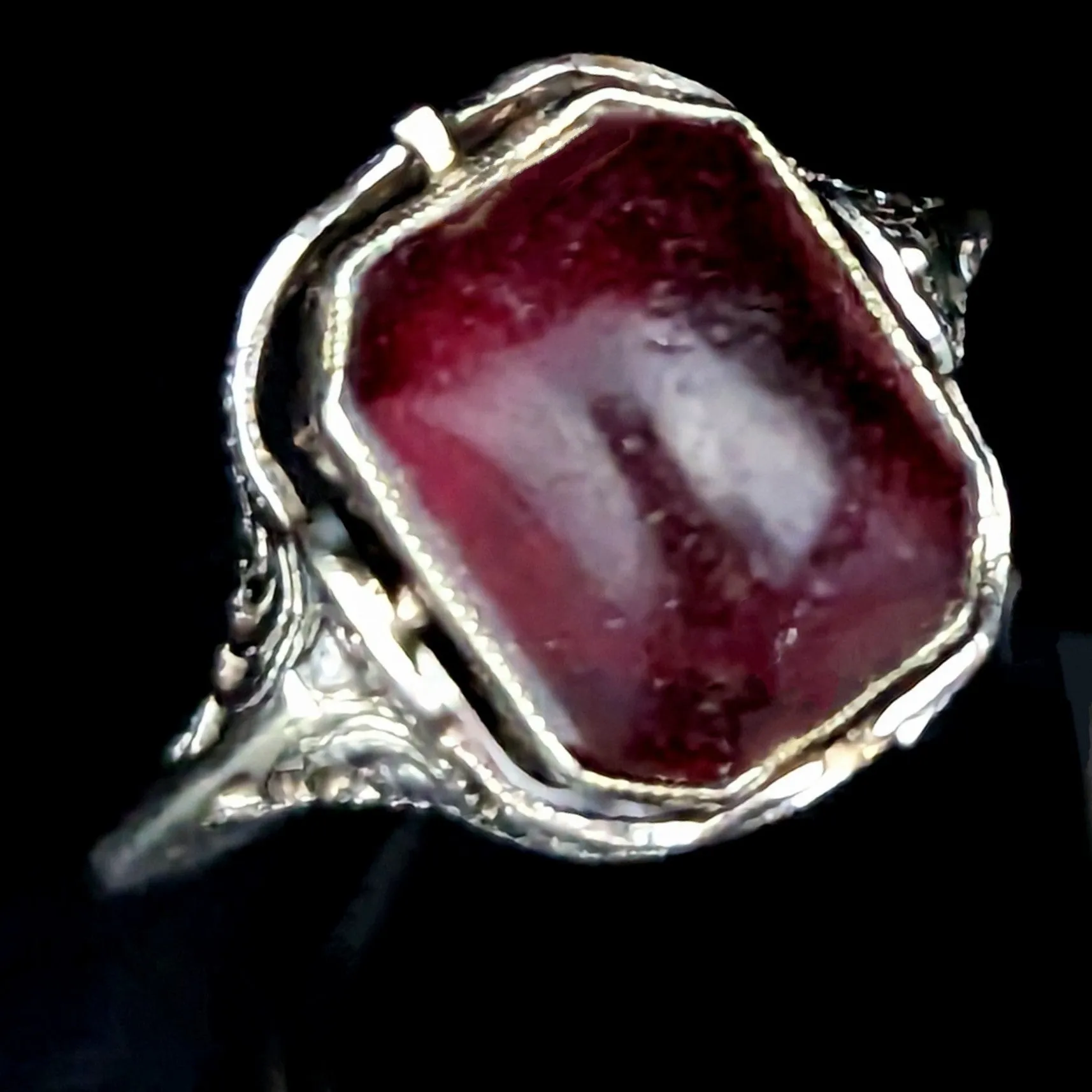 The Adelaide - Art Deco Flip Ring Onyx Cherry Amber 14k Gold Filigree