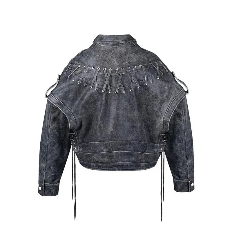 Womens Vintage Washed Faux Leather Short Zipper Jacket - Stylish and Trendy Outerwear