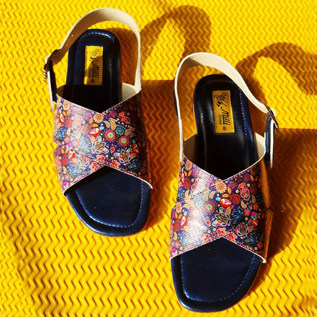 Women Blue Graphic Kohati Flat Sandals