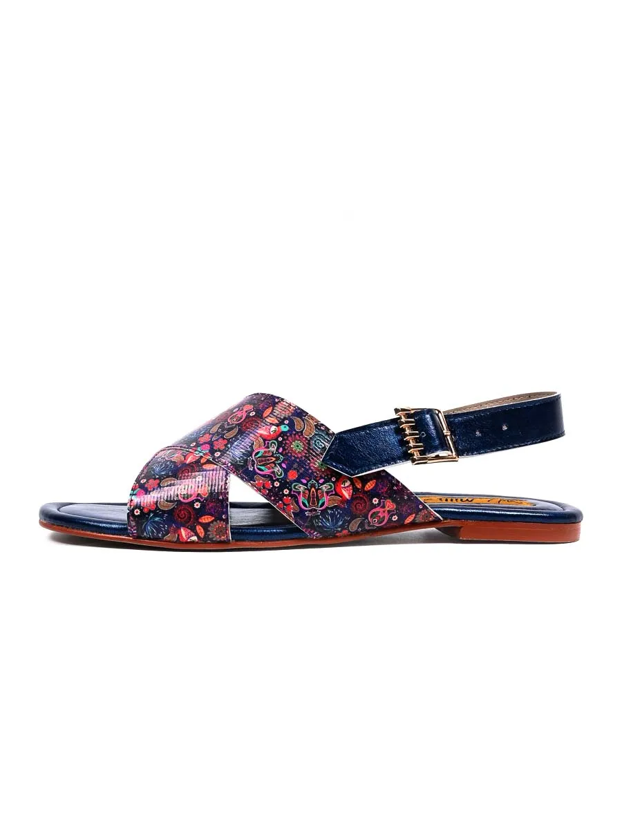 Women Blue Graphic Kohati Flat Sandals